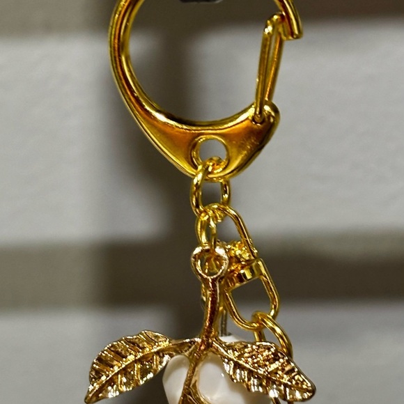 Charming White and Gold Beaded bag backpack charm with Purple Accent - Picture 6 of 7